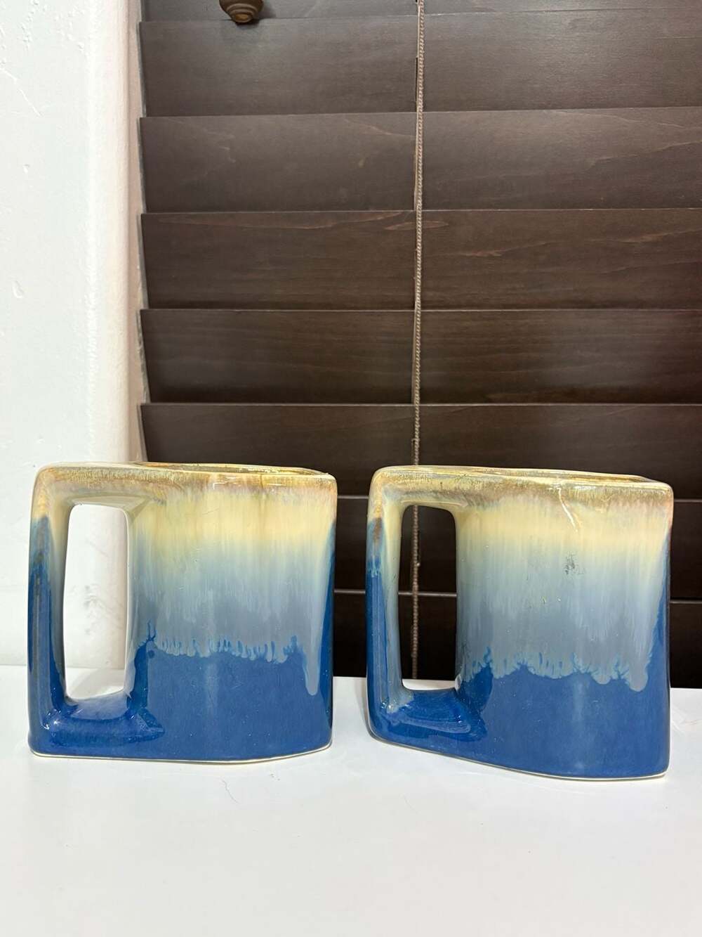 Rodolfo Padilla Drip Glaze Ceramic Coffee Mug Set of 2 Blue Beige